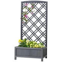Outsunny  Hochbeet Blumenständer Garten Pflanzkasten mit Rankgitter Holz Rankkasten Grau 60 x 30 x 122,5 cm(m-12)