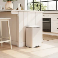 HOMCOM Coș de gunoi de bucătărie 20 L din metal, coș cu pedală, capac cu închidere moale, crem(m-6)