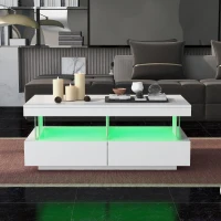 High-Gloss LED Coffee Table with App-Controlled Lights, Modern Center Table with Sleek Contemporary Design, 100L x 60W x 49.5H cm, White(m-9)
