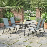 Outsunny Folding Garden Chairs Set of 4, Outdoor Dining Chairs with Wide Texteline Seat, High Back and Armrests, Light Grey(m-10)