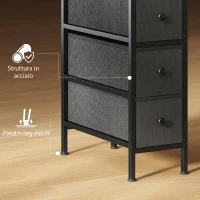 HOMCOM Cassettiera in Tessuto Slim Salvaspazio con 4 Cassetti, Telaio in Acciaio per Camera da Letto, Soggiorno, Nero(m-7)