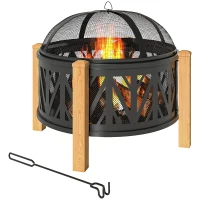 Outsunny 2-in-1 Vuurschaal Ø75 x 58 cm Vuurhaard met Vonkbescherming Vuurhaak Grillrooster Zwart(m-10)