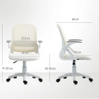 HOMCOM Atmungsaktiver Mesh-Bürostuhl, Ergonomischer Drehstuhl mit klappbaren Armlehnen und Lendenwirbelstütze, Weiß(m-3)