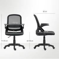 HOMCOM Atmungsaktiver Mesh-Bürostuhl, Ergonomischer Drehstuhl mit klappbaren Armlehnen und Lendenwirbelstütze, Schwarz(m-3)