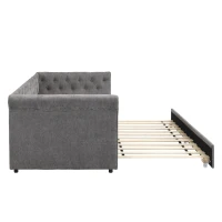 Upholstered Single Daybed Sofa Bed with Sturdy Slatted Base, Convertible Bed-to-Sofa with Padded Velvet Headboard, 221L x 98.5W x 71.5H cm, Grey(m-15)