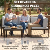Outsunny Set da Giardino 3pz con Divano Angolare 4 Posti e Tavolino a Doghe, in Metallo e Poliestere Grigio(m-4)