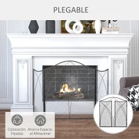 HOMCOM Salvachispas Plegable Pantalla Protectora de Chimenea 3 Paneles con Bisagras y Estructura de Metal Decorativa 108x24x76 cm Negro(m-5)