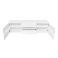 High-Gloss LED TV Cabinet with App-Controlled LED Lighting, Modern TV Stand with 2 Open Shelves, 160L x 38W x 50.5H cm, White(m-15)
