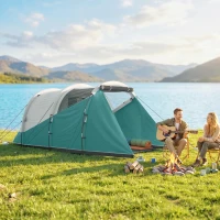 Outsunny Tenda da Campeggio 3 Posti Impermeabile a Tunnel con Borsa di Trasporto, 460x260x190 cm, Verde(m-8)
