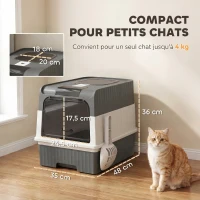 PawHut Casa de Banho para Gato com Tampa, Entradas, Tabuleiro Deslizante, Pá, Sacos Desodorizantes, 48x35x36cm, Cinza(m-3)