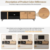 Modern 180cm TV Stand with Ample Concealed Storage, Low-Profile Entertainment Centre for TVs up to 80 Inches, 180L x 32.5W x 50H cm, Black+Wood(m-5)