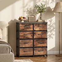 HOMCOM Commode 8 tiroirs, meuble en métal pour chambre, Marron Rustique(m-6)