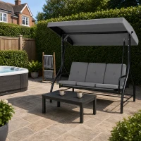 Outsunny 3 Seater Canopy Swing Chair, 2 in 1 Garden Swing Seat Bed, with Adjustable Canopy and Metal Frame, Light Grey(m-2)