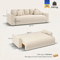 HOMCOM Schlafsofa 230 cm 3-Sitzer Sofa mit Schlaffunktion, Kissen, Stauraum, Cordstoff, Nosagunterfederung, für Wohnzimmer, Beige(m-3)
