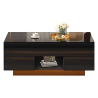 Lift-Top Coffee Table with App-Controlled RGB LED Lights, High-Gloss Center Table with Hidden Compartment, 100L x 45W x 43H cm, Black(m-2)