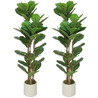 HOMCOM Conjunto de 2 Plantas Artificiais 120 cm Figueira-lira com Vaso em Plástico e Tronco em Madeira Maciça Verde(m-7)