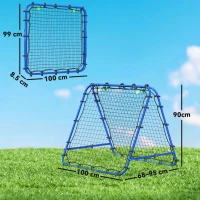 HOMCOM Rete da Calcio Rebounder Pieghevole con Angolo Regolabile e Picchetti, 100x95x90 cm, Blu(m-3)