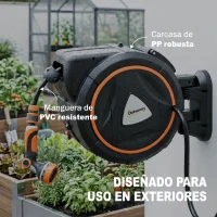 Outsunny Carrete de Manguera Retráctil 23+2 m con 12 Modos de Rociado Bloqueo Automático Retracción Controlada Soporte Naranja(m-8)