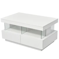 High-Gloss LED Coffee Table with App-Controlled Lights, Modern Center Table with Sleek Contemporary Design, 100L x 60W x 49.5H cm, White(m-14)