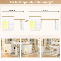Extendable Kitchen Island with LED Colour Lighting, Space-Saving Dining Bar with 4 Drawers and Open Shelf, 195.5L x 70W x 93.5H cm, White(m-6)