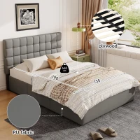 Elegant Upholstered Bed with Hydraulic Lift, Sturdy Storage Bed with 3 Storage Drawers, 202L x 148W x 100H cm, Grey(m-5)