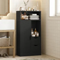 HOMCOM Mueble de Baño Estrecho con Cajones Compartimentos Abiertos Negro(m-2)