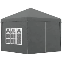 Outsunny 3 x 3 m Pavillon mit 4 Seitenwänden, Fenster, Festzelt mit UV-Schutz, Gartenzelt inkl. Tragetasche, Stahl, Grau(m-11)