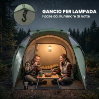 Outsunny Tenda da Campeggio 2 Posti con Telo Impermeabile e Porte con Cerniera, 426x206x15 cm, Verde Scuro(m-6)