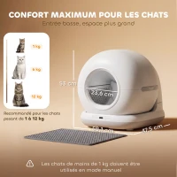 PawHut Selbstreinigende Katzentoilette 72L, Doppelreinigung, App-Steuerung, Sicherheitsfunktion, 58,1x47,5x53cm, Weiß(m-3)