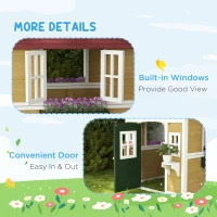 Outsunny Wooden Playhouse with Doors, Windows, Plant Pots, Boxes, for 3-8 Years - Beige(m-9)