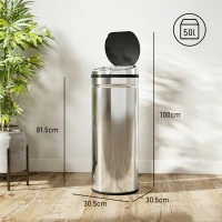 HOMCOM Coș cu senzor de mișcare deschidere automată 50 L en acier inoxydable noir et argent(m-3)