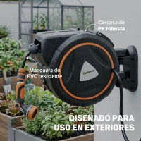 Outsunny Carrete de Manguera Retráctil 28+2 m con 12 Modos de Rociado Bloqueo Automático Retracción Controlada Soporte Naranja(m-8)