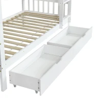 Space‑Saving Children's Bunk Bed with Safe Three-Step Ladder, Versatile Storage Bed with Under-Bed Sliding Drawers, 198L x 98W x 152H cm, White(m-13)