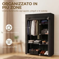 HOMCOM Armadio Guardaroba Portatile in Tessuto con 6 Ripiani Aperti e un Appendino, 103x43x162.5 cm, Nero(m-4)