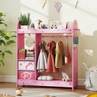 AIYAPLAY Kids Clothes Rail, Kids Wardrobe with Mirror, Shelves, Fabric Storage and Hooks for Bedroom, Nursery, Pink(m-10)