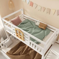 Twin Over Full Bunk Bed with Solid Pine and MDF Construction, Wooden Cabin Bed with Hydraulic Under-Bed Storage, 243L x 144W x 172H cm, White(m-9)