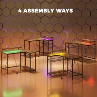 HOMCOM Reversible 'L' LED Light Gaming/Work Desk - Rustic Brown(m-8)