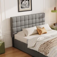 Elegant Upholstered Bed with Hydraulic Lift, Sturdy Storage Bed with 3 Storage Drawers, 202L x 148W x 100H cm, Grey(m-7)