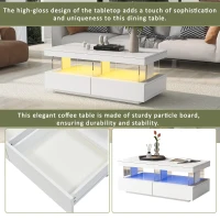 High-Gloss LED Coffee Table with App-Controlled Lights, Modern Center Table with Sleek Contemporary Design, 100L x 60W x 49.5H cm, White(m-7)