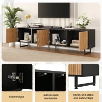 Modern 180cm TV Stand with Diagonal Fluted Doors, Industrial-Style Lowboard for up to 80-Inch TVs, 180L x 40W x 50H cm, Black+Wood(m-4)