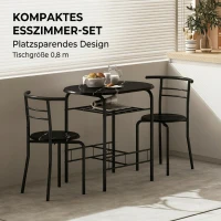 HOMCOM Set Masă Modernă cu 2 Scaune pentru Dining, Set 3 Piese Economisitoare de Spațiu, Negru(m-8)