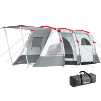 Outsunny Tente de camping familiale 3 personnes, tente tunnel imperméable, portes + fenêtres, 5,1 x 2,4 x 1,8 cm, gris clair(m-17)