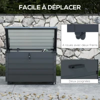 Outsunny Coffre de rangement extérieur 295L, avec vérin à gaz, roulettes et poignée, en acier galvanisé, 100 x 62 x 65 cm, gris(m-4)
