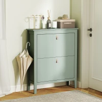 HOMCOM Meuble à chaussures 14 paires, armoire à chaussures avec 2 tiroirs rabattables, étagères amovibles et réglables, vert(m-10)