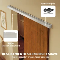 HOMCOM Puerta Corredera con Herrajes 90x210 cm con Rodillo Riel de Aluminio Guía de Suelo Marrón(m-5)