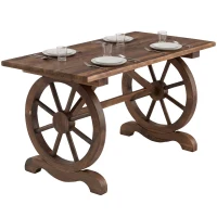 Outsunny Table Basse de Jardin Style Rustique Chic piètement Roues Charette Bois Sapin traité carbonisation(m-1)