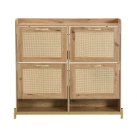 Modern Shoe Cabinet with Space-Saving 4-Door Design, Sturdy Storage Cabinet with Metal Frame and Top Shelf, 108.5L x 24W x 100H cm, Natural(m-2)