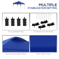 Outsunny 3 x 3 (M) Pop Up Gazebo, UPF 50+ Foldable Canopy Tent with Carry Bag with Wheels and Four Leg Weight Bags, Height Adjustable for Outdoor Garden Patio Party, Blue(m-20)