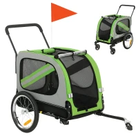 PawHut Rimorchio per bici per cani 2 in 1, pieghevole con cintura e riflettori, verde(m-1)