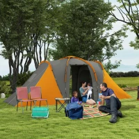 Outsunny Tunnelzelt, 2000mm Wasserabweisend Campingzelt für 4 Personen, mit 2 Schlafzimmern Wohnbereich Tragetasche Grau+Orange(m-10)